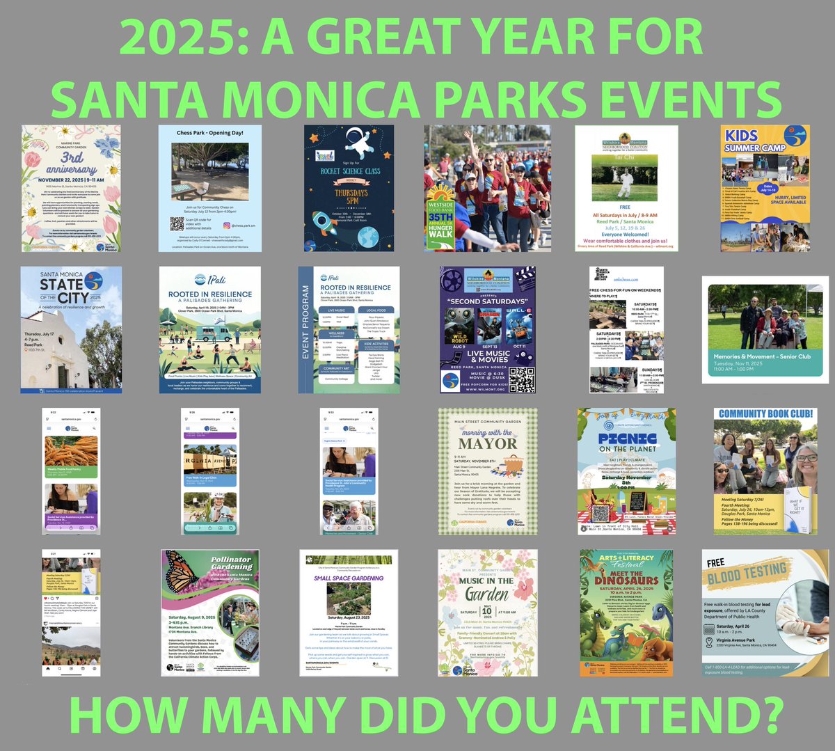 Airport2Park's tweet photo. 2025 was a fabulous year for our Santa Monica Parks!
Every year our Santa Monica Parks serve *MILLIONS* of people and every day there is another park event to enjoy!
Which park events did you enjoy?
#ParksMakeLifeBetter #SaMoParks https://t.co/RSoSNJo8uz