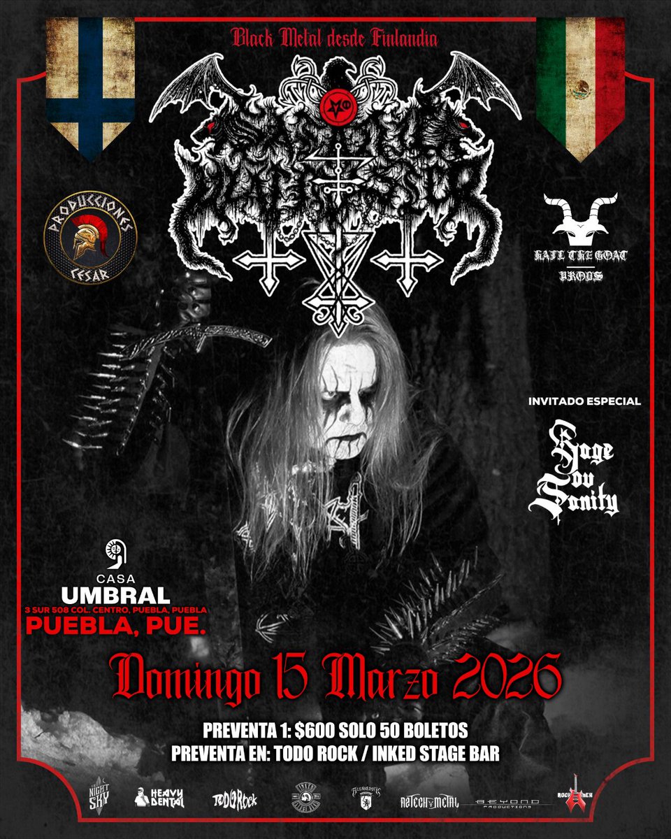 Black Metal Armageddon este domingo 15 de marzo en Casa Umbral con la llegada desde Finlandia de Satanic Warmaster, acompañados de Rage OV Sanity, desde las 6 de la tarde.

Preventa 1: $600.00 solo 50 boletos.
Preventa solo en .<a href="/todorockpuebla1/">Todo Rock</a> e INKED STAGE BAR