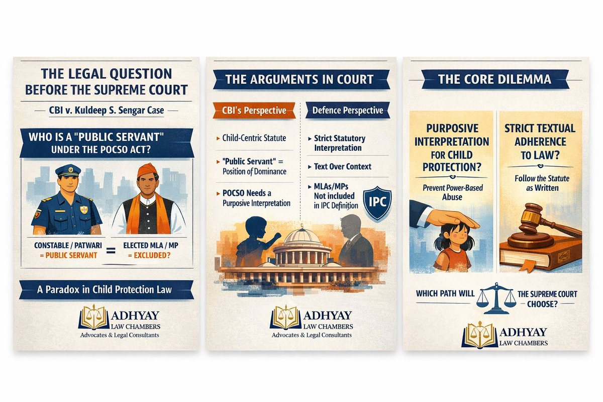 swamiakash's tweet photo. This case isn’t about a name—it’s about how the law understands power.
The Supreme Court now examines who qualifies as a “public servant” under POCSO.#SupremeCourt
#POCSOAct
#CriminalLaw
#StatutoryInterpretation
#QuestionOfLaw
#ChildProtection
#IndianJudiciary
#AdhyayLawChambers https://t.co/JUtf4rOIIg