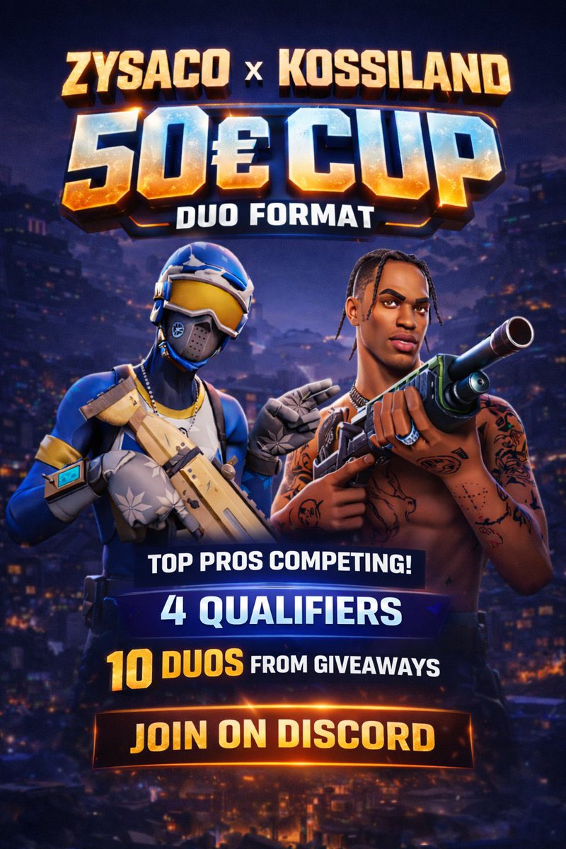 🏆 <a href="/zysacofnr/">ZYSACO</a> x <a href="/Kossiland/">Charlie</a> 50€ 
Newyear cup 🎆

Inviting 3 people for finals 

Like , comment and repost + Follow <a href="/zysacofnr/">ZYSACO</a> <a href="/Kossiland/">Charlie</a> and <a href="/theresaaFN/">TheresaFN</a> 
for 1 invite 

Finals sind am 3.1. 19 Uhr