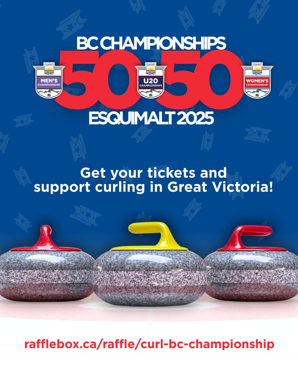 CurlBC's tweet image. 🎟️🥌 Support the 2025/26 BC Men’s &amp;amp; Women’s Curling Championships by purchasing a 50/50 ticket!

👉 Get your tickets online:
rafflebox.ca/raffle/curl-bc…

#CurlBC #BCCurling #5050Raffle #SupportCurling #CurlBCMWs