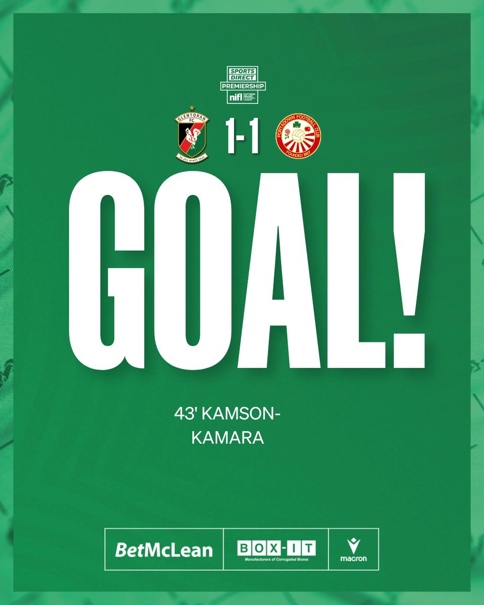 Glentoran's tweet photo. 43' GOAL!!! MJ gets the Glens level!
[1-1]

#GLEPOR #COYGlens 🐓💚 https://t.co/hReYVAz4Bf
