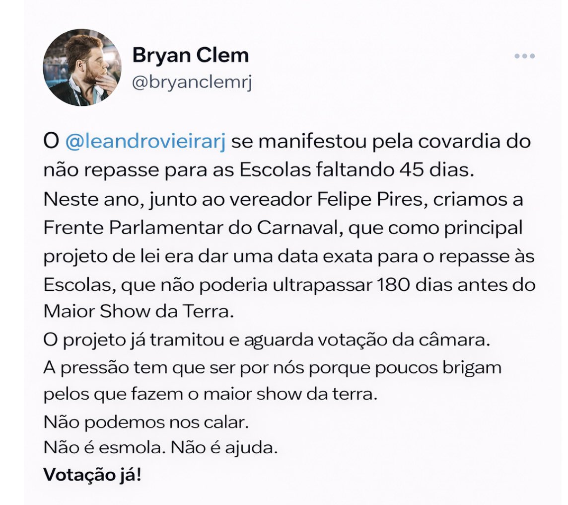 O projeto precisa ser votado. É cansativo e absurdo ter que ficar falando do mesmo tema todo ano. Importante posicionamento, <a href="/leandrovieirarj/">Estamos meu bem por um triz!</a>. 

É uma briga de todos!!