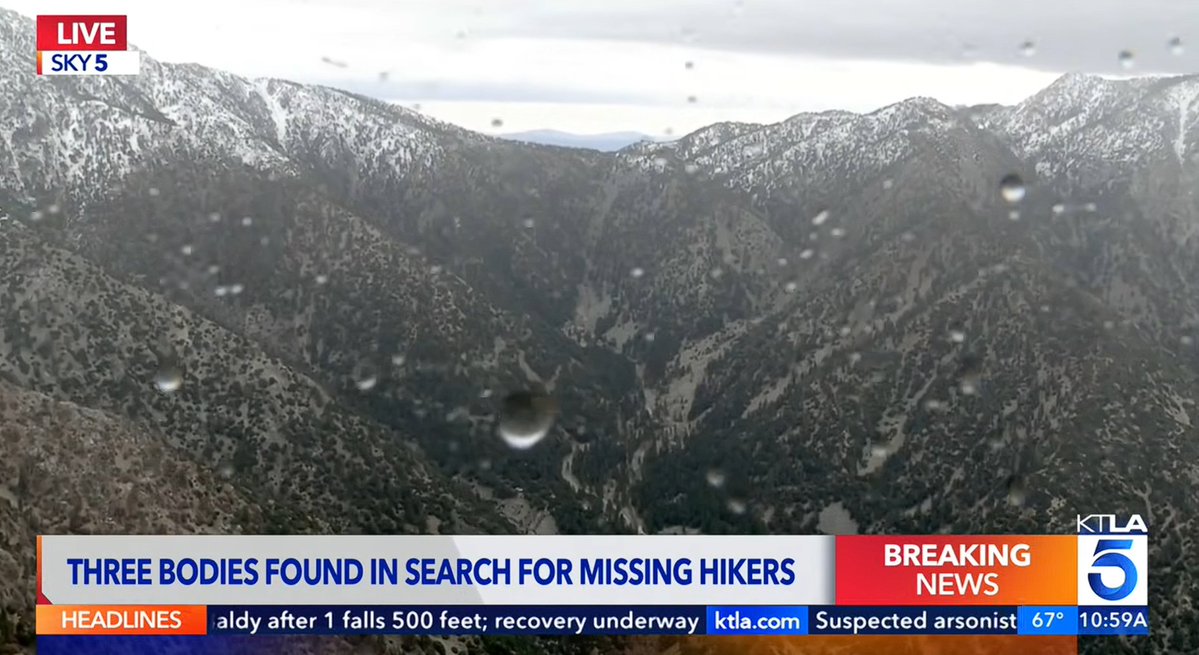 Breaking911's tweet image. BREAKING: 3 hikers die on Mt. Baldy in SoCal after 1 falls 500 feet; recovery underway - KTLA