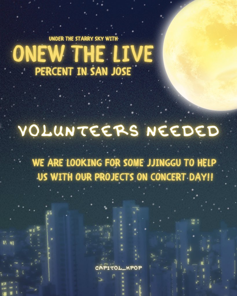 📢 NorCal #shawol and #jjinggu! We need you!

Join our fan support team and help us welcome Onew back to the Bay Area. We’re looking for volunteers to help us on concert day. If you’re interested in helping, please fill out the form in our bio! 

#온유 #ONEW
#ONEWTHELIVE #PERCENT