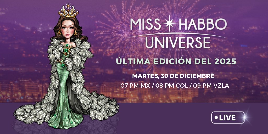 Acompáñanos este MARTES 30 de Diciembre a la última gala semanal del 2025 👑

7 PM 🇲🇽 
8 PM 🇨🇴 
9 PM 🇻🇪 🇺🇸 
10 PM 🇨🇱 🇦🇷 

¡Te esperamos! ✨
