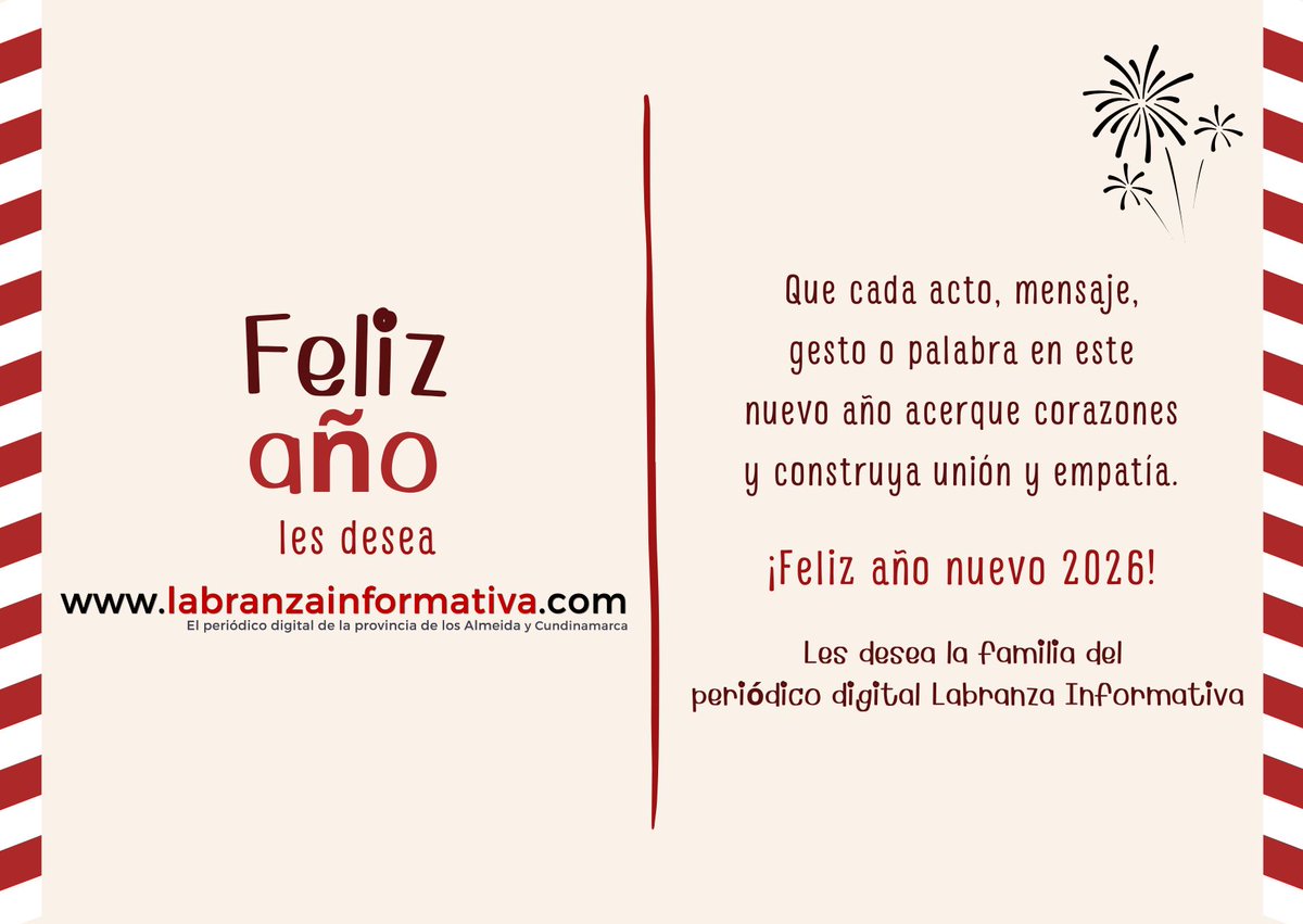 LabranzaInfo's tweet photo. ✨ Brindemos por un año lleno de sonrisas, nuevas oportunidades y conexiones que nos acerquen. ¡#FelizAñoNuevo2026! 🎉 https://t.co/tCYpZpbwyl
