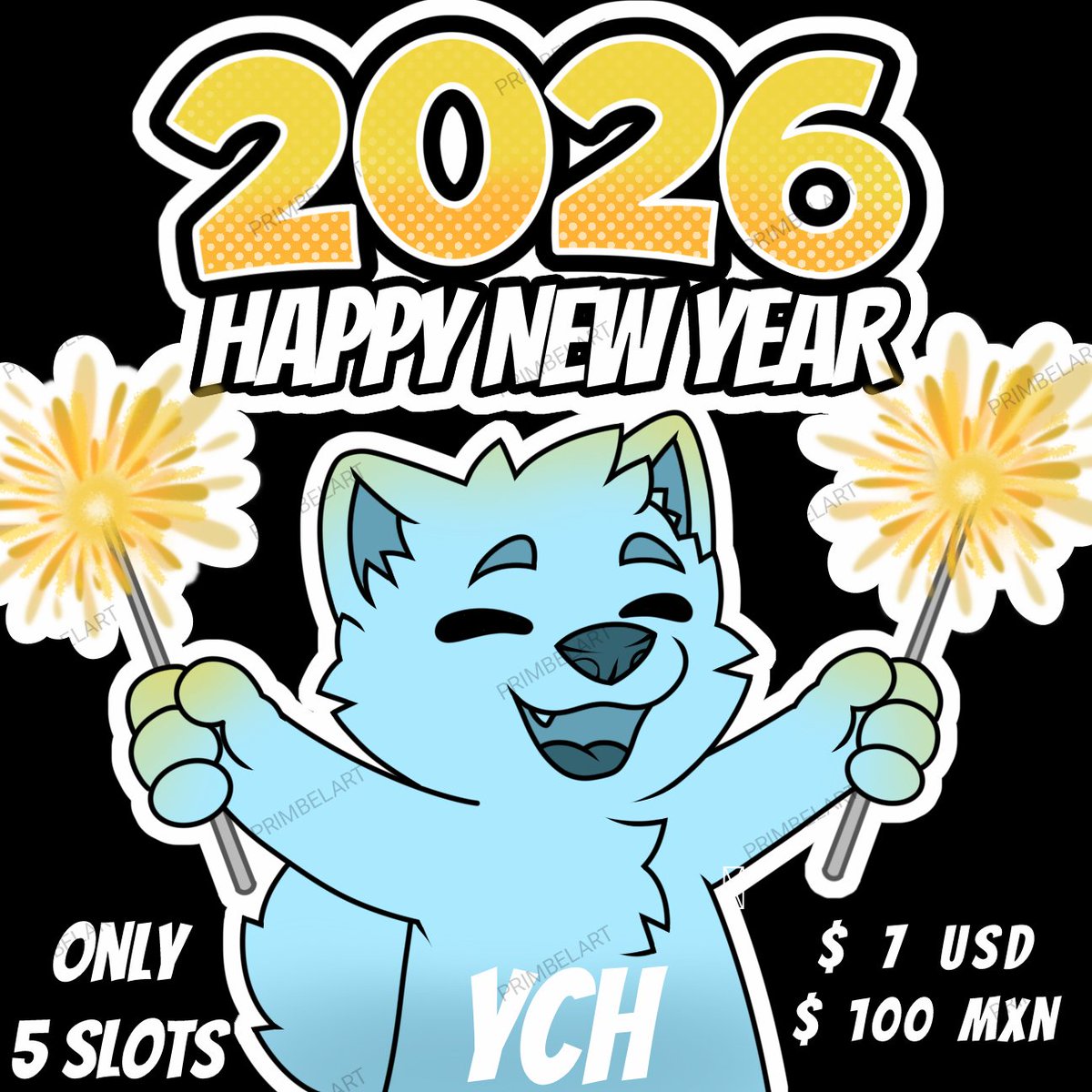 YCH año nuevo , $7 dólares o $100 MXN, solo habra 5 disponibles hasta el primero de enero, info DM o Telegram : :PRIMBELART 

YCH New Year, $7 or $100 MXN, only 5 available until January 1st, info DM or Telegram: :PRIMBELART 
#furrycommission #furryartist