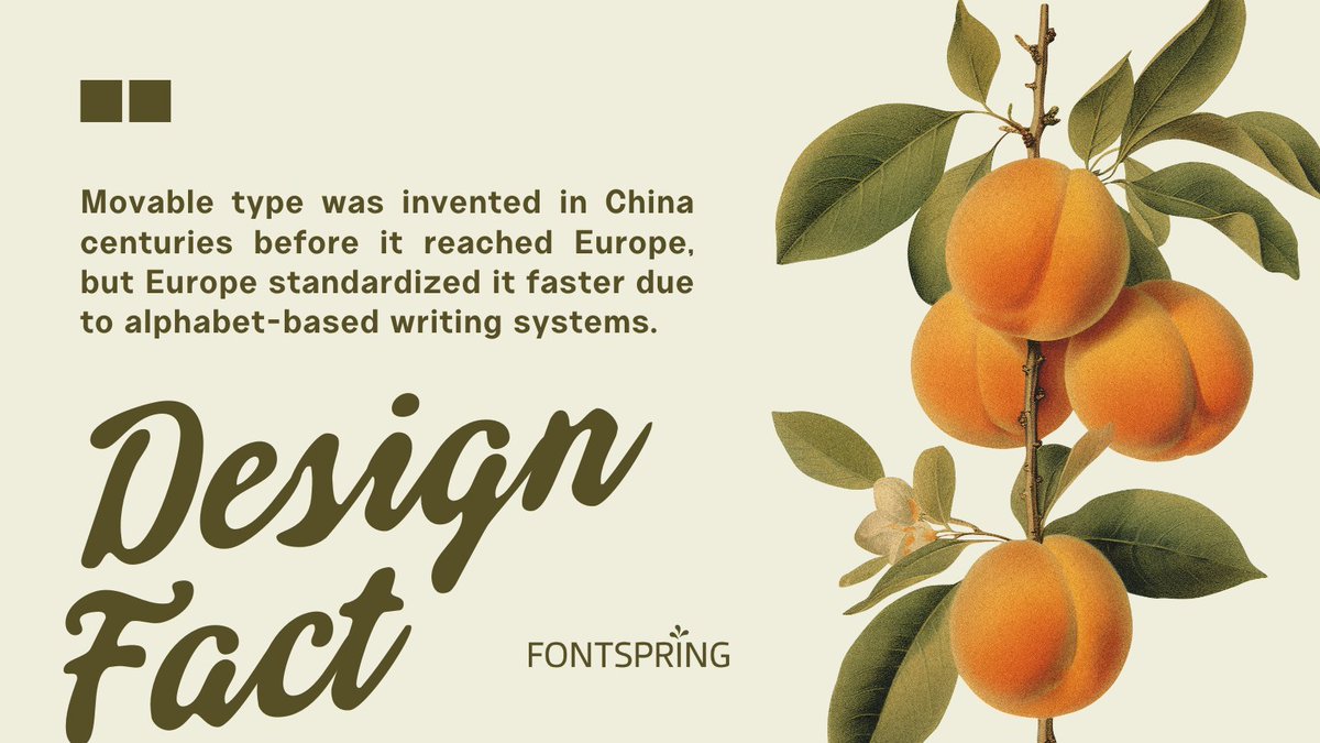 fontspring's tweet image. Fun type history reminder: Gutenberg didn’t invent movable type—he optimized it for an alphabet. Huge difference!