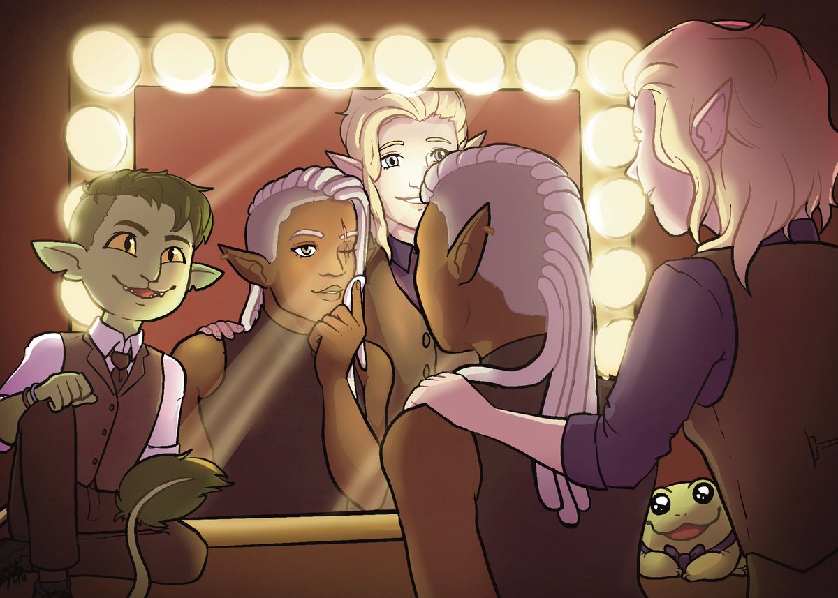 LionsKeep's tweet photo. my piece for the @d20exchange this year! adaine/fabian/riz getting ready for a night out. gift was for @ /levonleviathan on tumblr #dimension20 https://t.co/y1ttNPW4pX