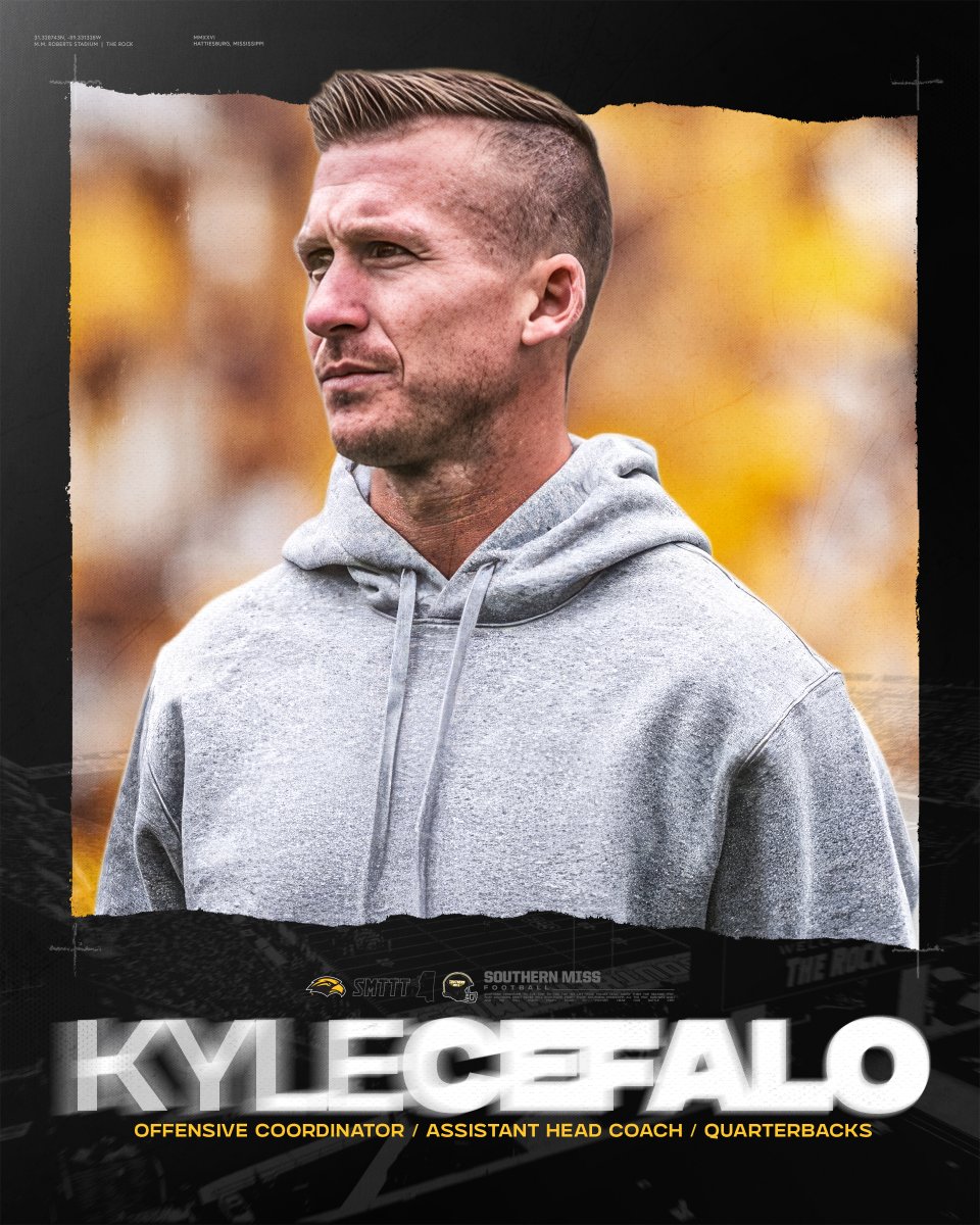 SouthernMissFB's tweet image. Welcome to the Hub City, @kcef35 🫡

Coach Cefalo reunites with Blake Anderson after spending last season at Cal as the wide receivers coach/passing game coordinator.