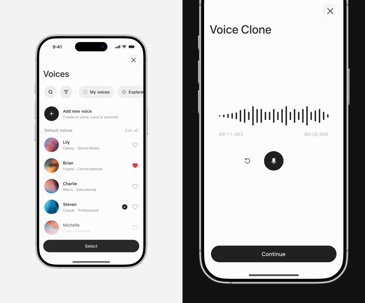 Voice cloning in seconds — now in the @ElevenLabsIO app.

One of those flows where speed really matters.