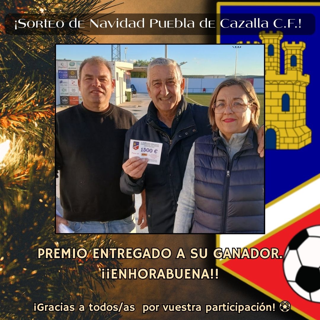 SORTEO NAVIDEÑO – PREMIO 1500€ ENTREGADO 

Queremos agradecer de corazón la colaboración de todas las personas que han participado en la venta de las papeletas, así como a quienes han contribuido comprando alguna de ellas.

¡Gracias por seguir apoyando a nuestro club!
