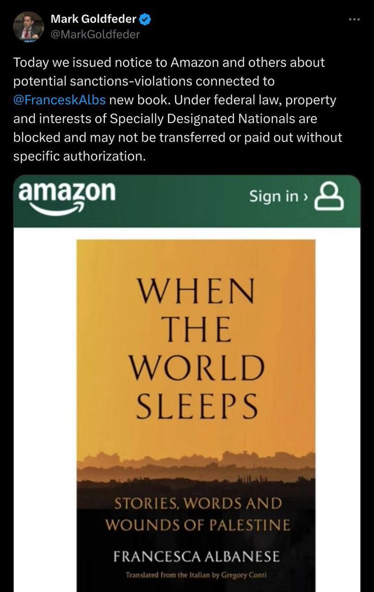 SuppressedNws1's tweet image. The National Jewish Advocacy Center (NJAC) is pressuring Amazon to remove a book authored by UN Special Rapporteur Francesca Albanese.