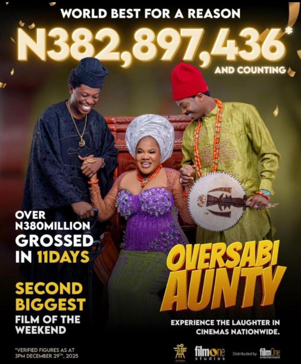 SaheedOlaSalami's tweet photo. Congratulations #OversabiAunty 

Meanwhile, guys locate a Cinema today and get the ticket to see Oversabi Aunty. It is worth seeing! https://t.co/S5gsP6l7up