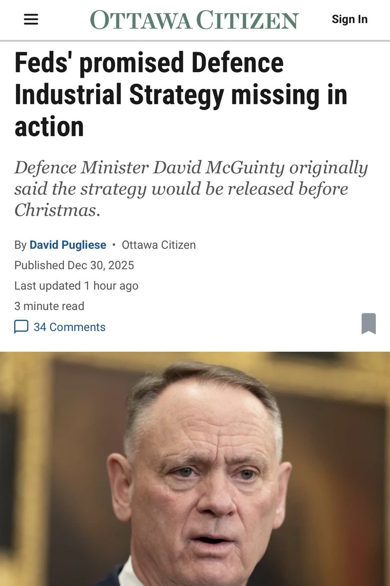 “The Liberal government has missed its own deadline for releasing its new defence industrial strategy with no word now on when the document will be published.”

“Defence Minister David McGuinty said in late October that the strategy, which will be a critical roadmap on how Canada