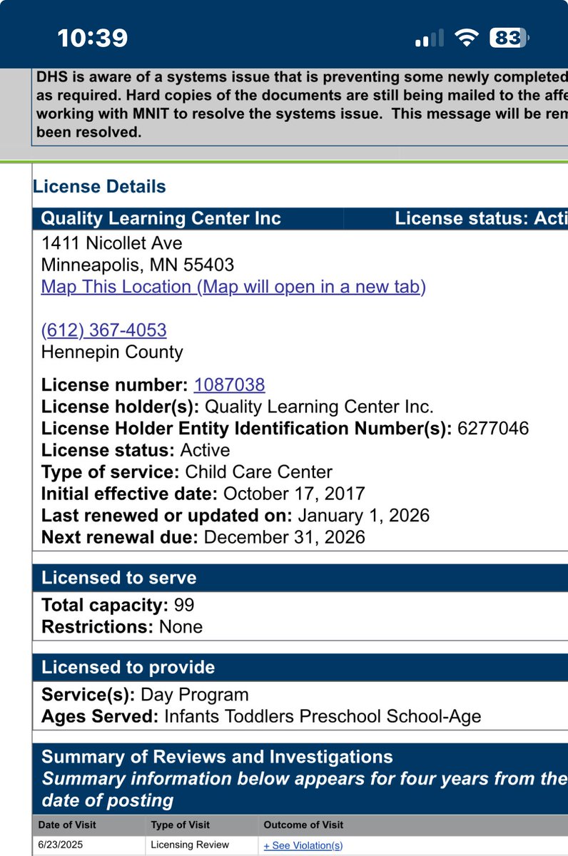repmattdean's tweet image. The Quality Learing Center For Kids Who Can’t Learn Good is currently operating under a valid license per DHS.