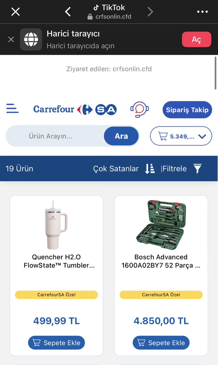 aIIaaddin's tweet photo. Bakın artık bu iş gerçekten çığırından çıktı. @CarrefourSA markasını birebir kopyalayan dolandırıcılar TikTok da çok rahat bir şekilde reklam vererek insanların kredi kartı bilgilerini topluyor. Buradaki esas mesele şu @TikTokTurkey editörleri bu reklamları nasıl onaylıyor? https://t.co/KNmsiLmts6