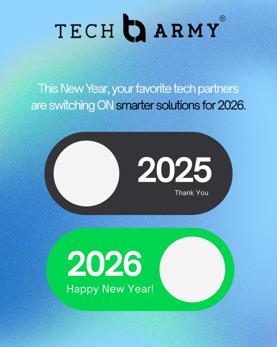 TechArmyLLC's tweet photo. Cheers to 2026! 🎉

Looking ahead to new goals, fresh momentum, and continued growth.📈

Wishing you and your loved ones a safe and happy New Year from Tech Army. ✨🎆

#HappyNewYear #NewYears2026 #NYE #NewYear2026 #NewYearsResolution #IT #Florida #TechArmy #Plantation https://t.co/opSwIDNffl