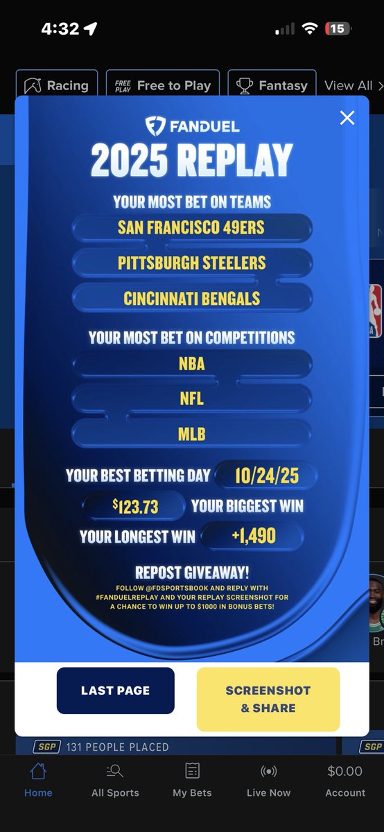 Itsbdiddy's tweet photo. @FDSportsbook #FanDuelReplay https://t.co/Ajn87smmHt