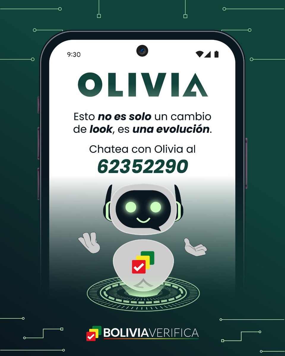BoliviaVerif1ca's tweet image. No es solo un cambio de look, es una evolución. ⤴️📈 Te presentamos la renovación de Olivia, diseñada para estar más cerca tuyo. ¡¡Conócela, dale clic al enlace! 👉 wa.link/tdq8st

#NuevaImagen #Rebranding #OliviaChatbot
#BoliviaVerifica #Bolivia #VerificarImporta