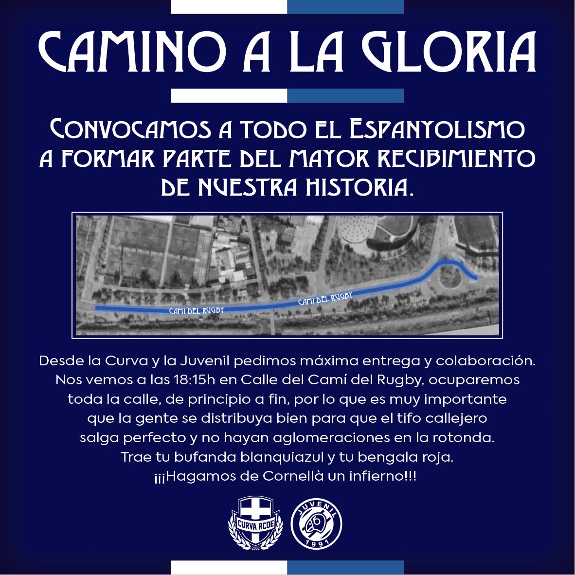 CurvaRCDE's tweet image. DERBY MODO ON ⏳
Calienta la garganta, prepara la bufanda y trae tu bengala. 
¡¡¡Hagamos de Cornellà un infierno!!!