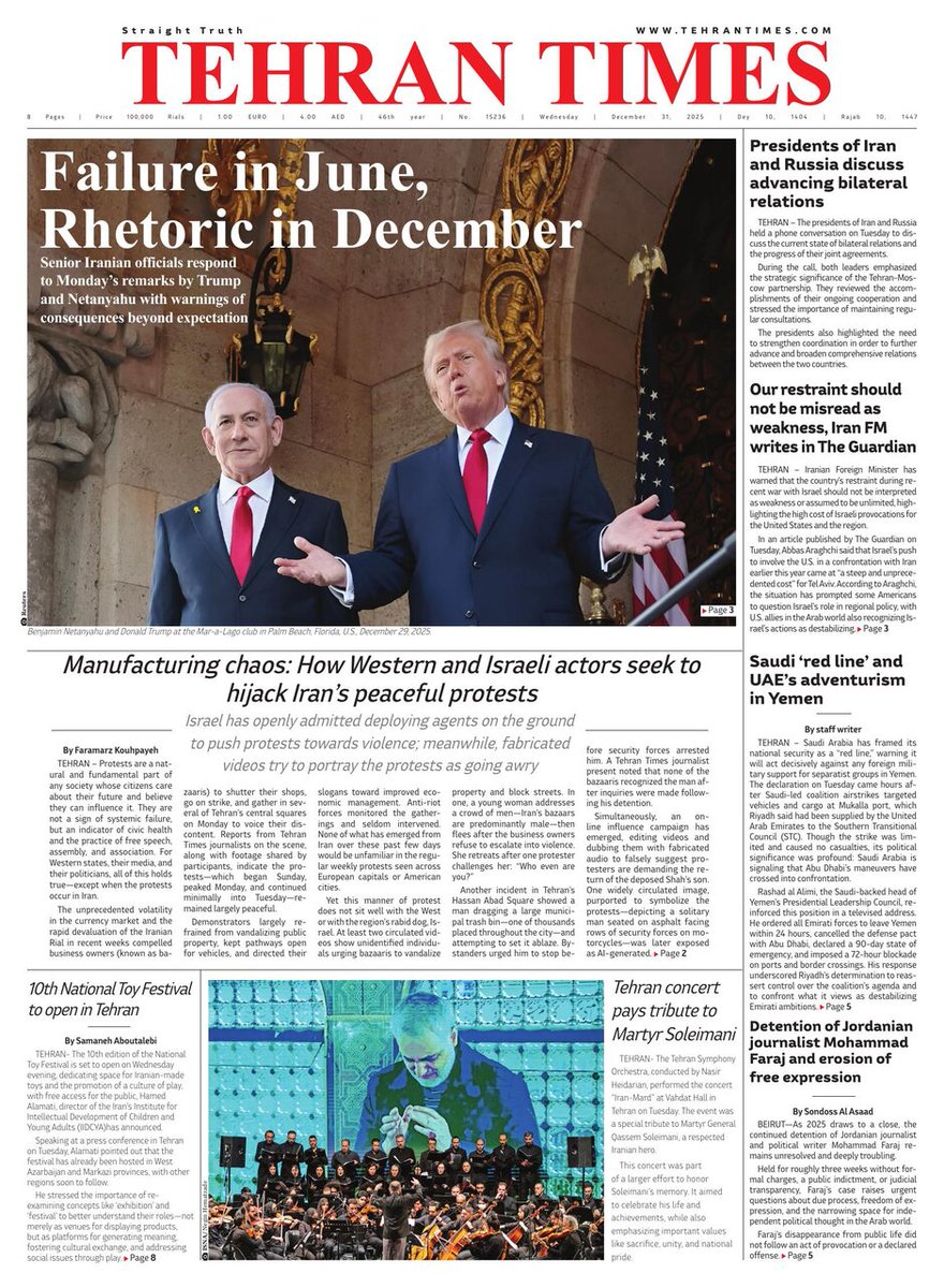 Manifestaciones en Tehran en el Wall Street Journal y en Tehran Times.