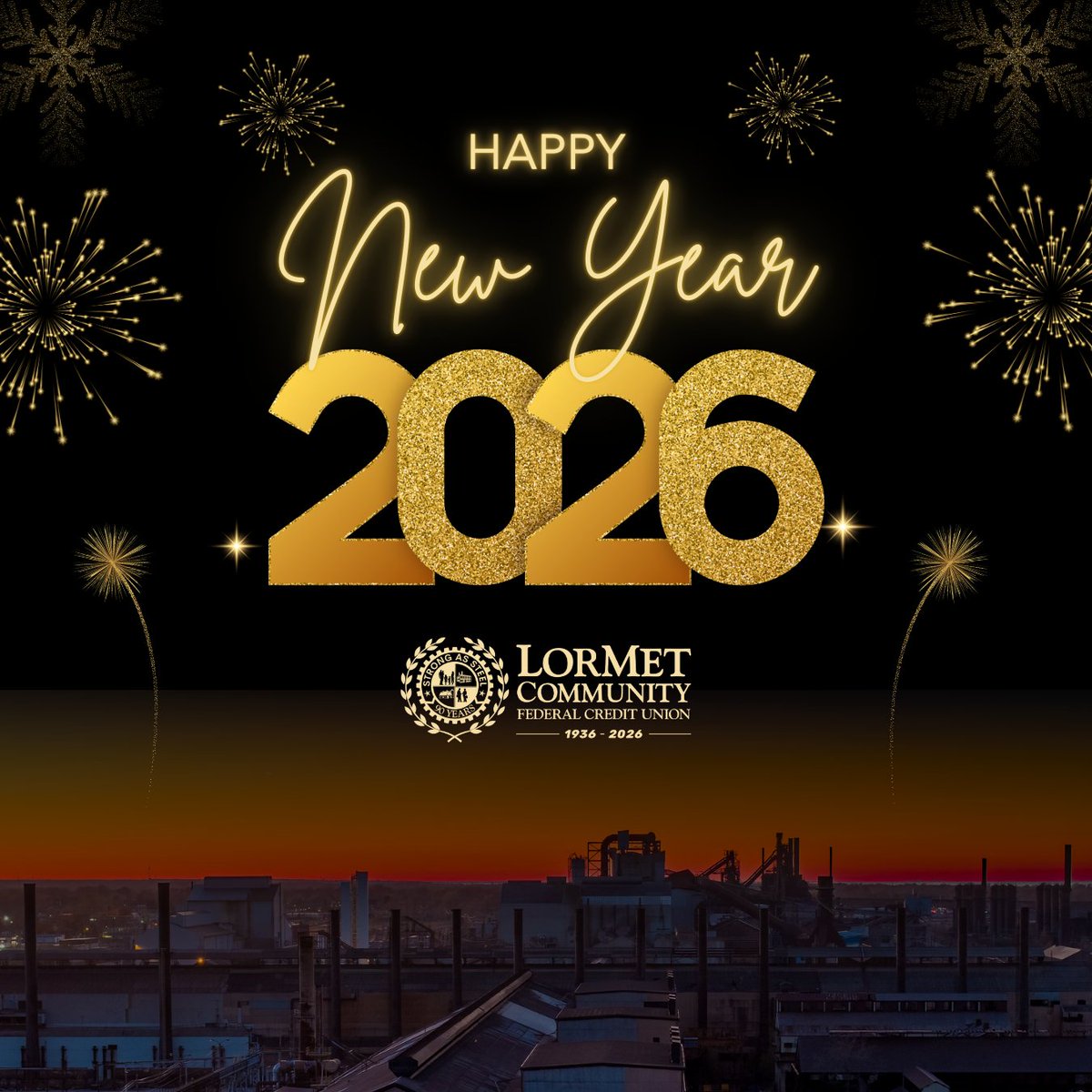 LorMetCU's tweet photo. We wish you and your loved ones a Happy New Year! As we enter 2026, LorMet proudly celebrates its 90th Anniversary, honoring our roots that began with the Lorain Steel Mill. Stay tuned, 2026 will be a year filled with celebrations! 🥳 https://t.co/YUIyKRsmC9