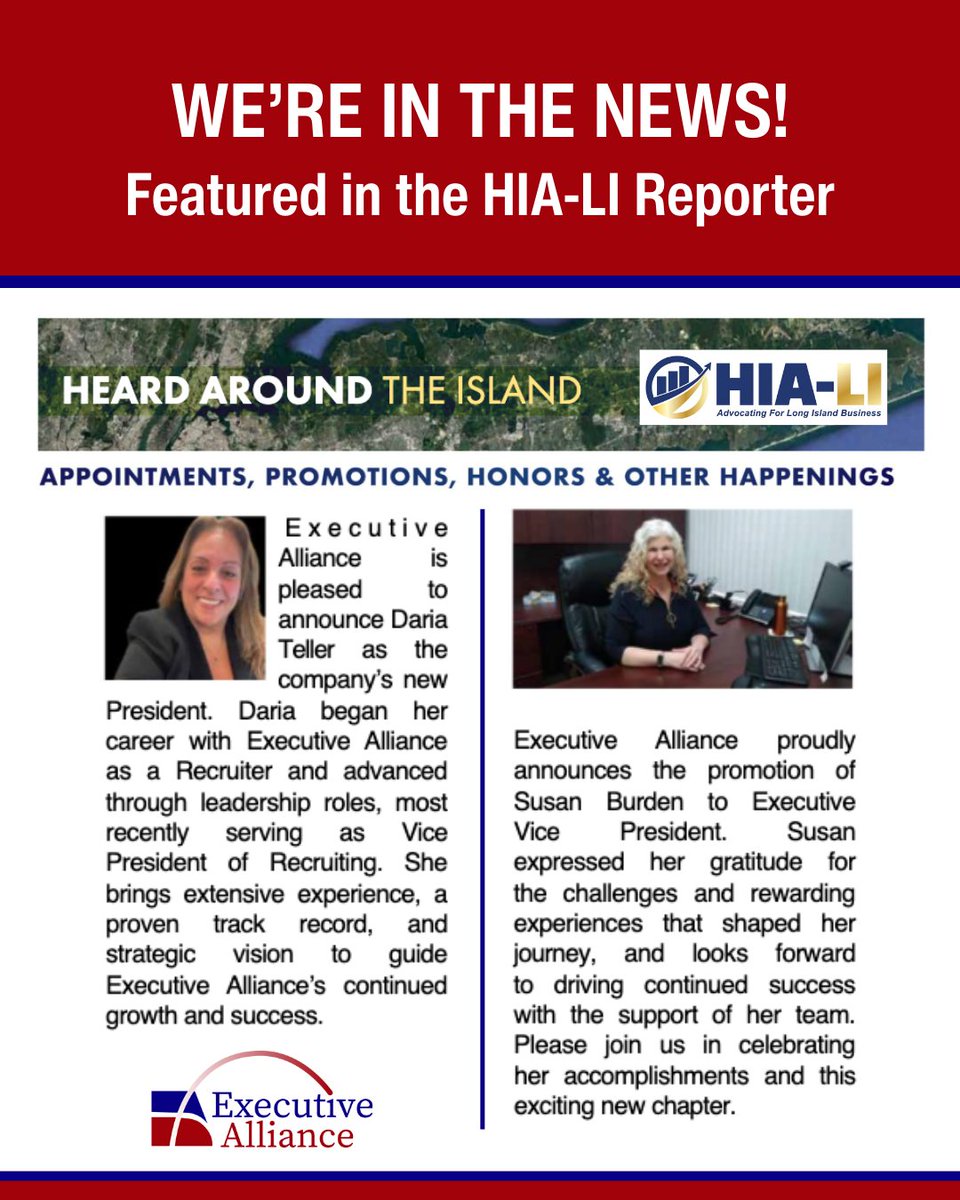 We are thrilled to see our new President, Daria Teller, and Executive Vice President, Susan Burden, featured in this month’s "Heard Around the Island" section.
A special thanks to Terri Alessi-Miceli and the <a href="/HIA_LI/">HIA-LI</a>  team for highlighting the leadership transitions happening.