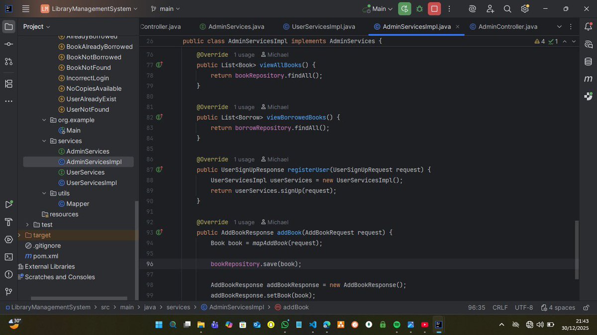Mayor_jr_'s tweet photo. A snippet of a Back-end for a Library Management System https://t.co/DXaUJFFEm2