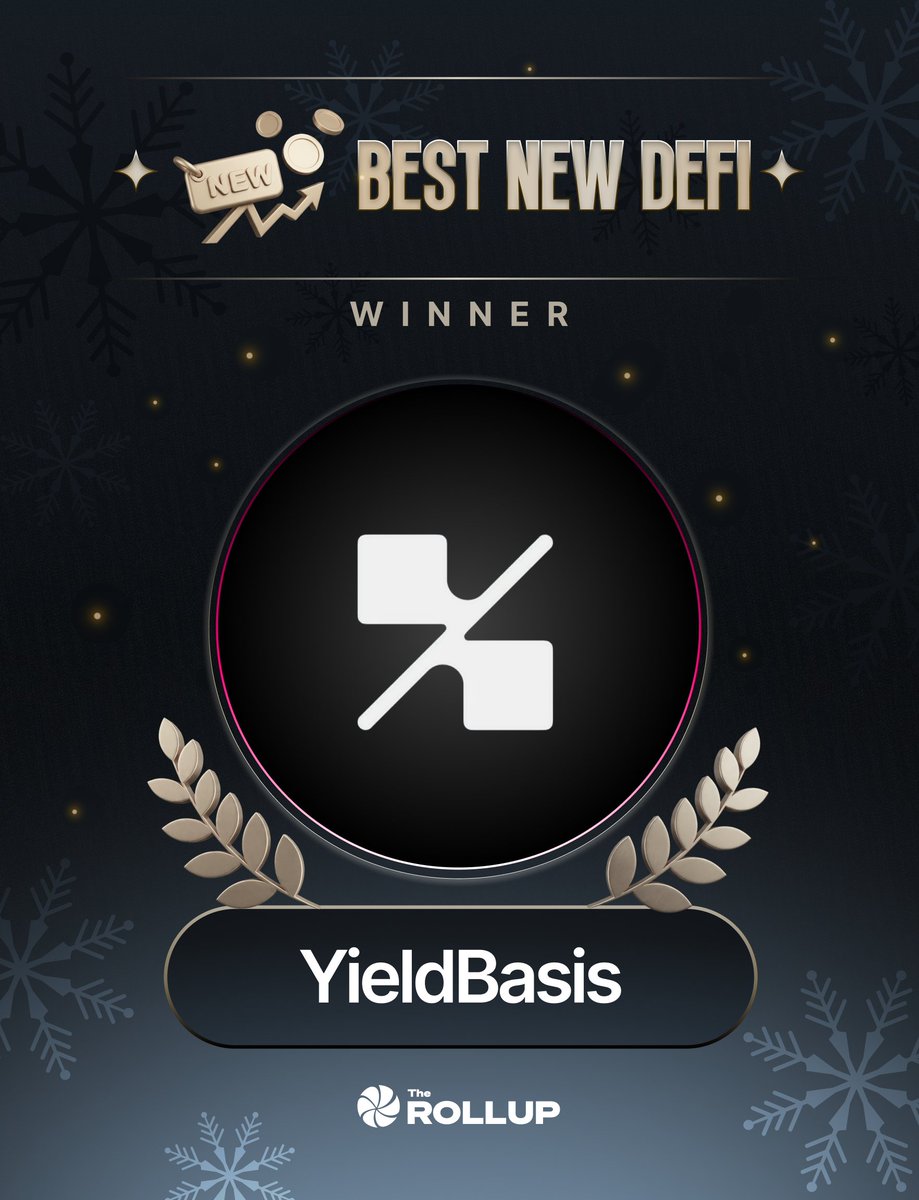 therollupco's tweet photo. The Rollup 2025 Awards:

Best New DeFi goes to YieldBasis. https://t.co/um7bgp7Xfq