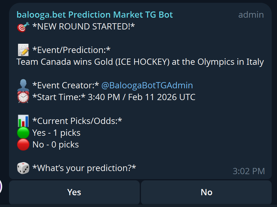 What do you think?  Will #canada beat the rest of the field to take olympic gold at the #olympics in #Milan?

Come join our #TG group to make your pick: t.me/+saIz8GP6wfE0O…

#Balooga is a Gamified, #P2P #predictionmarket :)