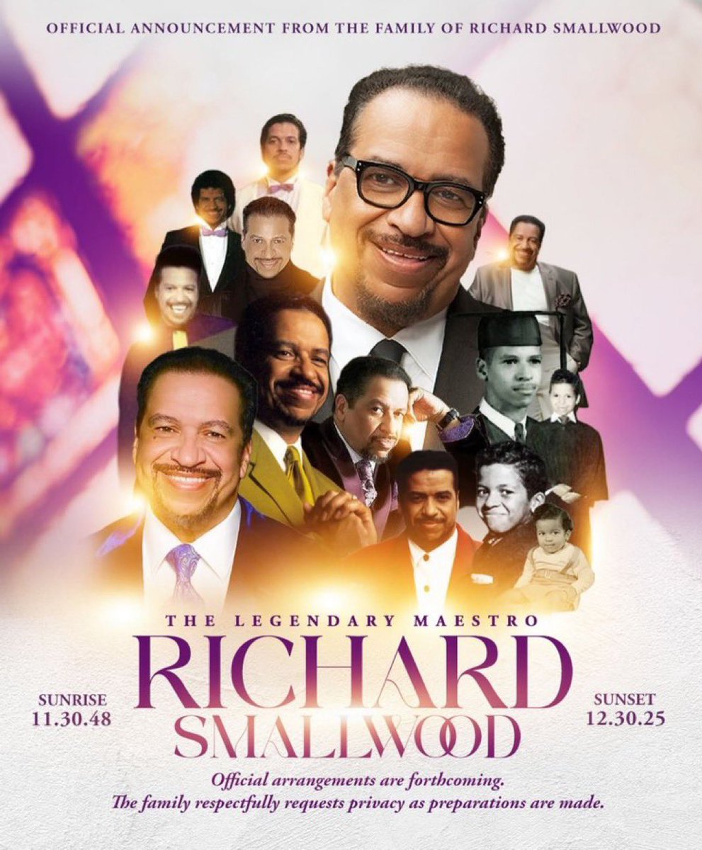 DSNDMV's tweet photo. Richard Smallwood, the iconic gospel innovator and songwriter known for classics like “Center of My Joy” and “Total Praise,” has died. He was 77 🙏🏾🕊️🙏🏾 https://t.co/LSPoA73kBw