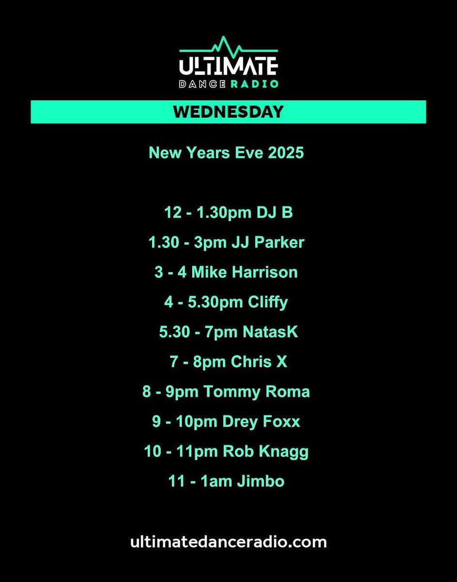 News Years Eve 2025. I will be lost in music 3/4pm GMT at <a href="/Ult_DanceRadio/">ultimatedanceradio</a> 📻🎶😍

Happy New Year!