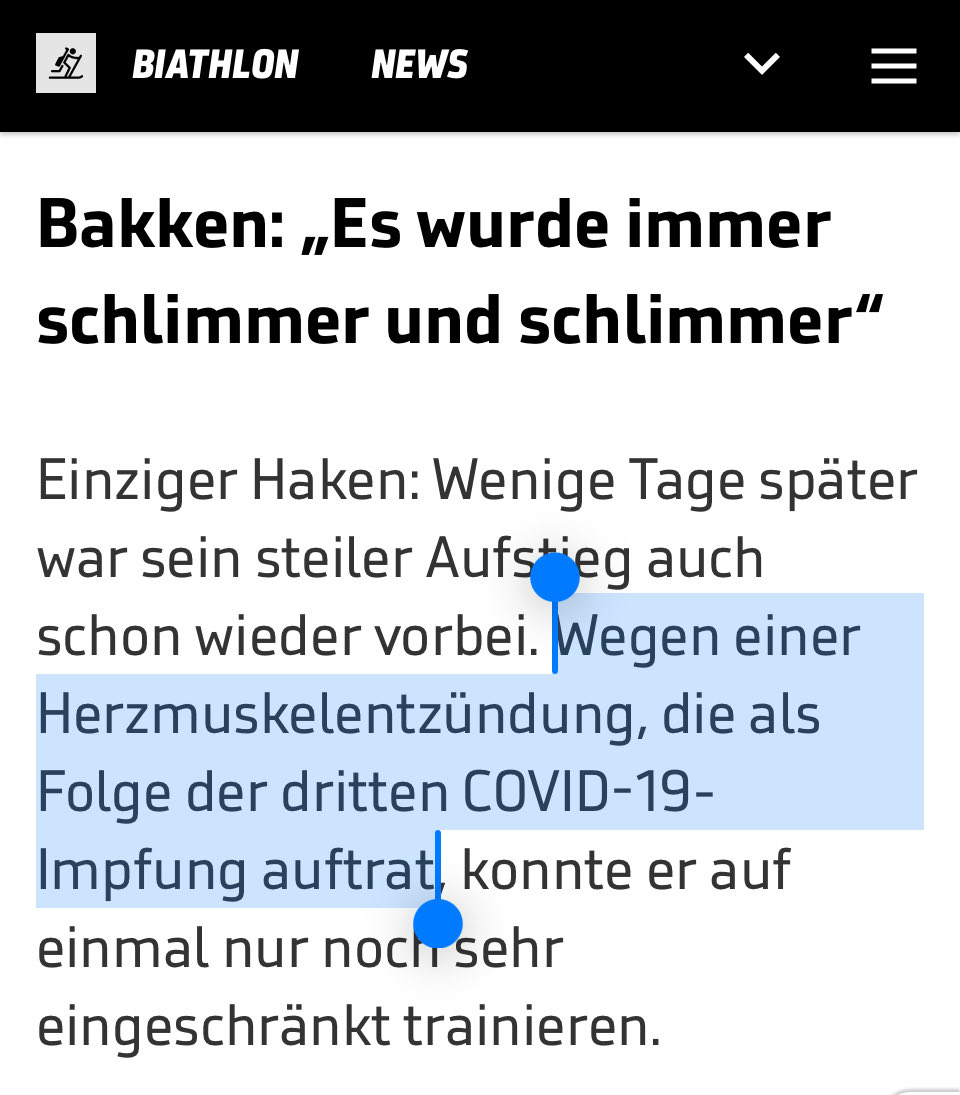 Quo_vadis_BRD's tweet image. 2/ Im Interview vom 24.12.24 sprach der nun verstorbene Biathlet von der „härtesten Zeit seines Lebens“: 

Die dritte Covid-Impfung hatte ihm ab 2022 eine über zwei Jahre anhaltende Zwangspause von seinem geliebten Sport beschert:

sport1.de/news/winterspo…

archive.is/l21aQ