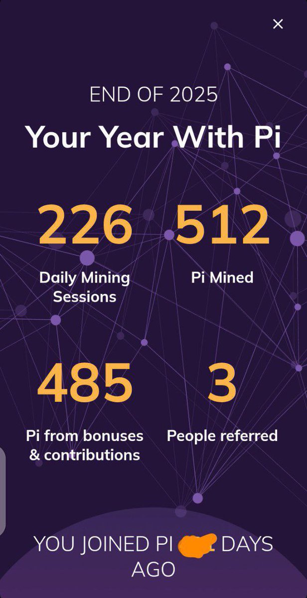 Future_NPM's tweet photo. As 2026 approaches, the 2025 data and yearly summary appear, highlighting mining days, the amount of Pi mined, Pi earned from rewards and contributions, as well as the number of days since joining and other statistics 
@PiCoreTeam #PiNetwork https://t.co/QqGsyKpz76