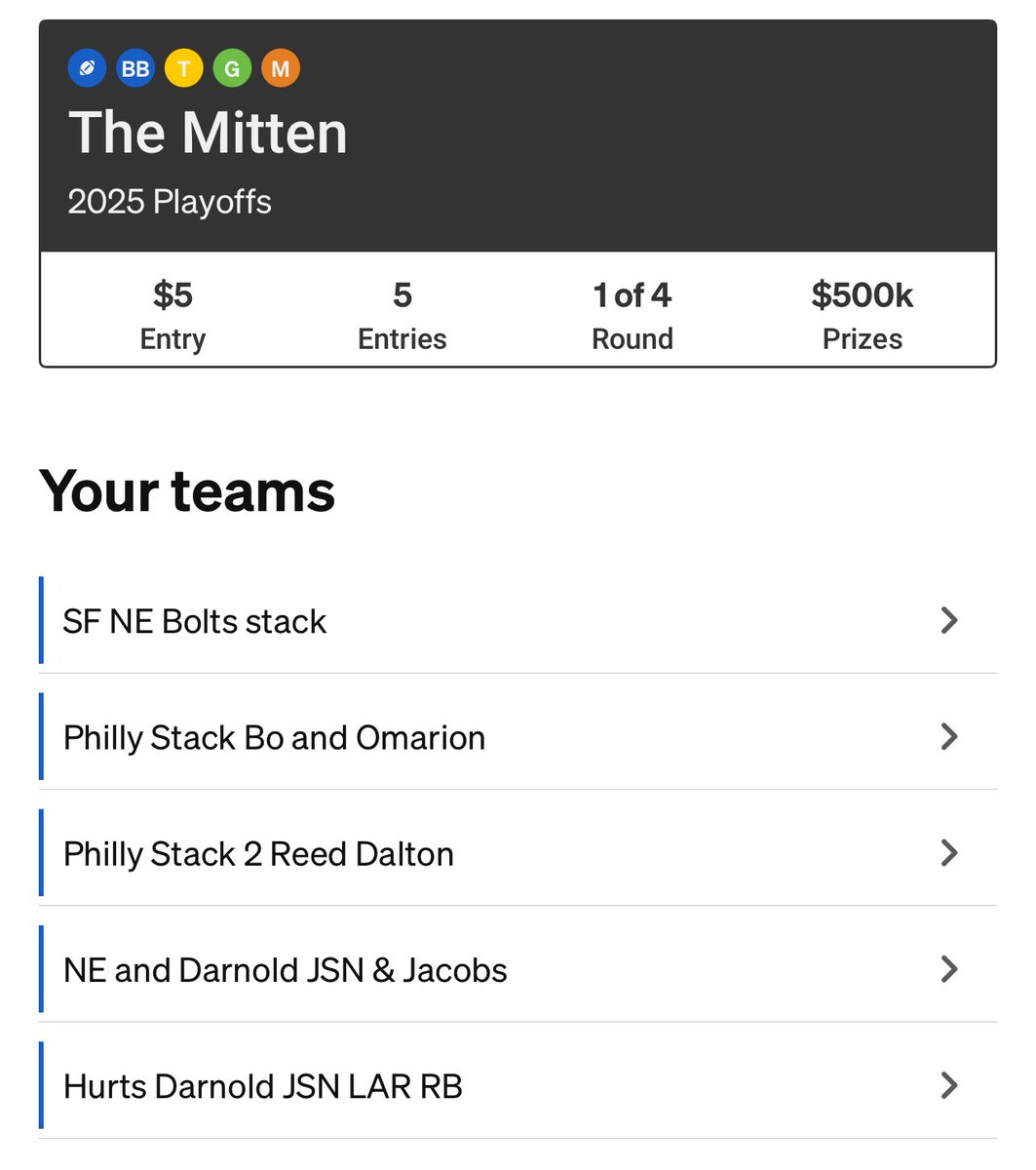 anthony_infante's tweet photo. 5 drafts in the mitten for $5

Time to chase that ship 🚢🛳️⛴️🏴‍☠️🚀

@UnderdogDrafts @UnderdogNFL #bestball #NFL #playoffs https://t.co/P8lKcS5ObZ