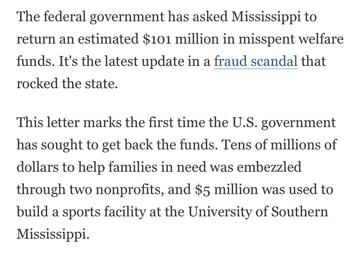 TheMaineWonk's tweet image. Brett Favre’s role in massive welfare fraud in Mississippi is just the tip of the iceberg. 

 Feds demanded $100+ million back from the state after Mississippi Republicans were found to be orchestrating one of the biggest welfare frauds in history, 

clarionledger.com/story/news/202…