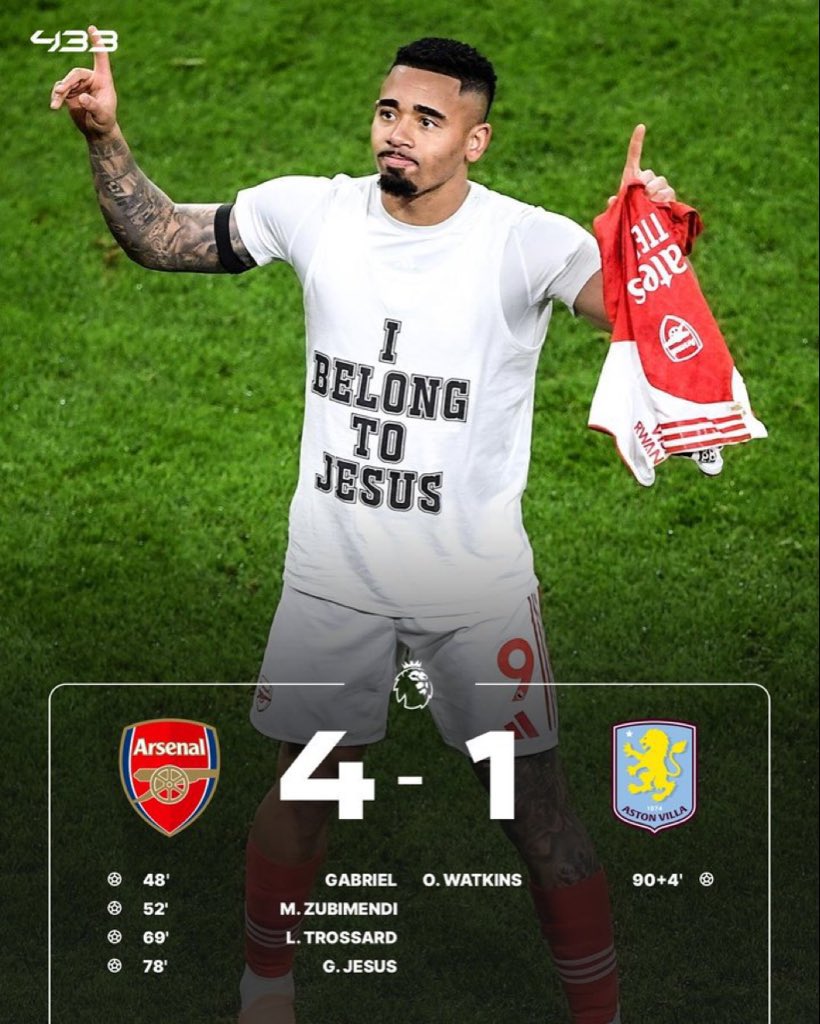 試合終了】 🏴󠁧󠁢󠁥󠁮󠁧󠁿アーセナル 4-1 アストン・ヴィラ