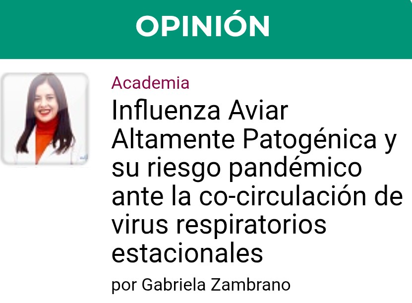 La adaptación de la influenza aviar a los humanos es actualmente una realidad, habiéndose reportado ya el primer caso severo en humanos en un paciente en Luisiana en Estados Unidos.
Lea el nuevo artículo de #opinion de Gabriela Zambrano ⬇️ 
edicionmedica.ec/opinion/influe…