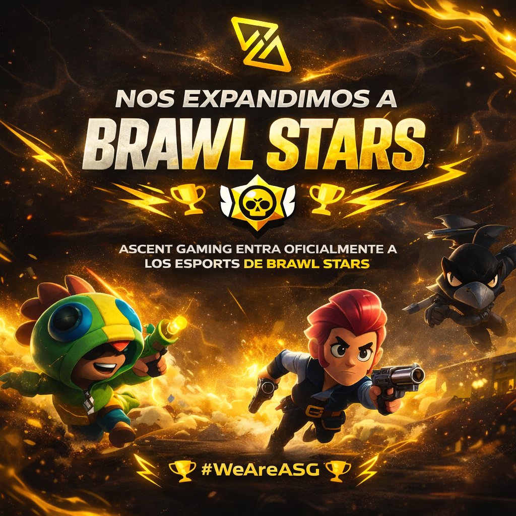 #BS • 𝗪𝗘 𝗞𝗘𝗘𝗣 𝗚𝗢𝗜𝗡𝗚 𝗨𝗣! 🚀⚫️🟡

Ascent Gaming officially expands to Brawl Stars Esports. 🎮

A new arena, the same goal: to compete at the highest level.

#BrawlStars #Esports #AscentGaming