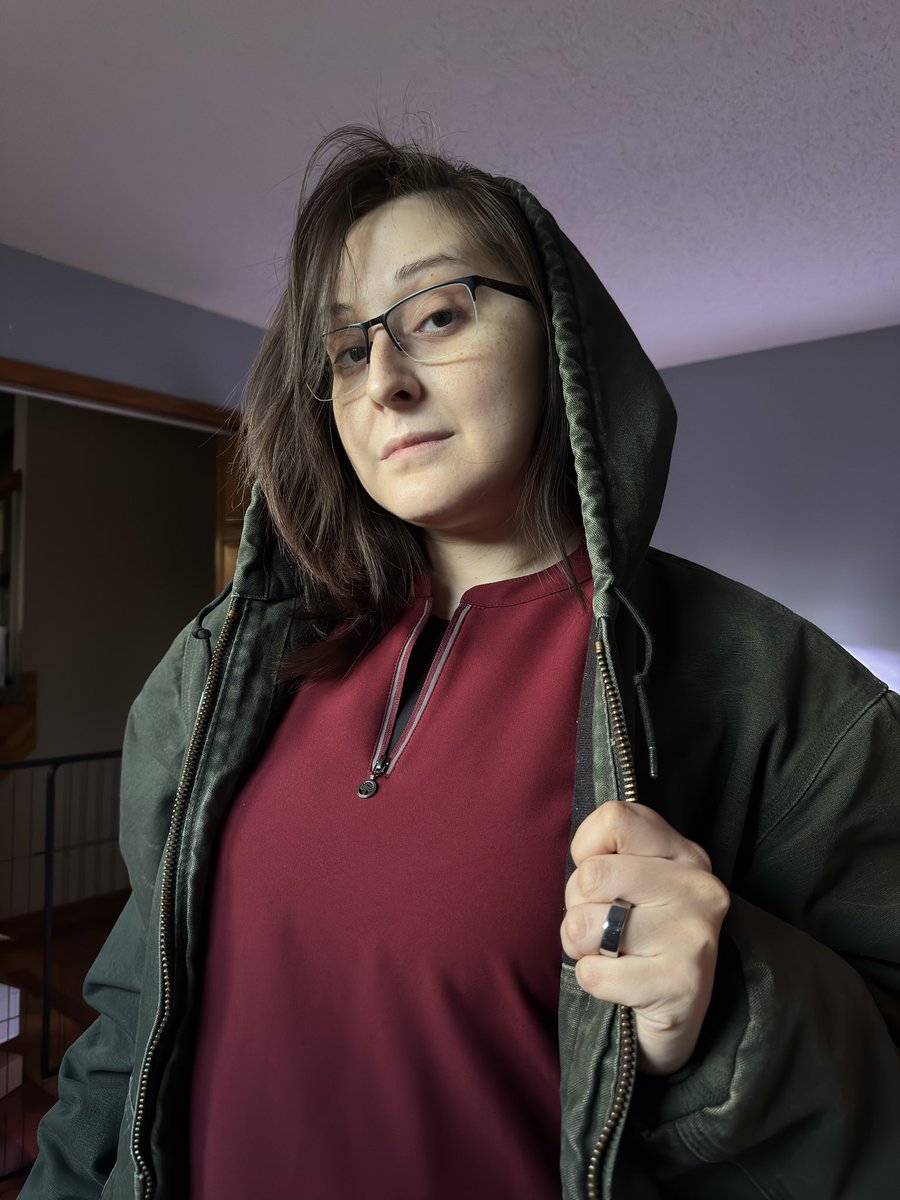 spoilingpixie's tweet image. Husband’s coat is always a must-wear in the cold