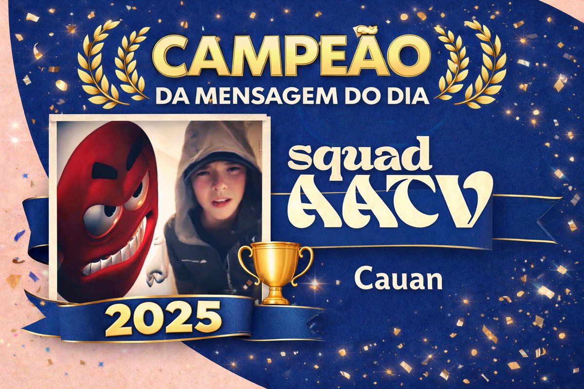 squadaatv's tweet photo. Criada há 44 dias, a “Mensagem do Dia” virou uma competição intensa entre os membros do grupo. 

Hoje, no último dia do ano, eu (@iisaacts) anuncio que @cauantor venceu a 1ª edição após mandar a primeira mensagem do dia 9 vezes. 

Nos vemos em 2026… ⏳ https://t.co/qW3YfiRO6b