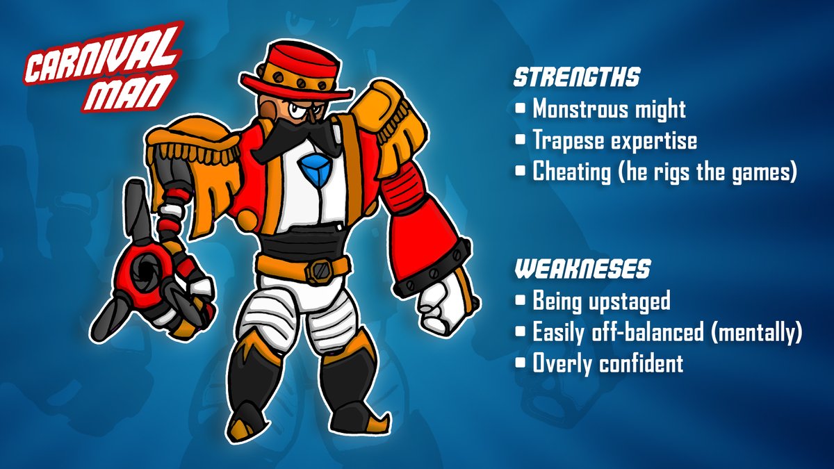 Victory_Cannon's tweet photo. ROBOT MASTER DESIGN

A sinister ringmaster has appeared! Carnival Man is here to rig the game against the blue bomber!
#MegaManDO #DesignARobotMaster https://t.co/BauS5QS6zZ