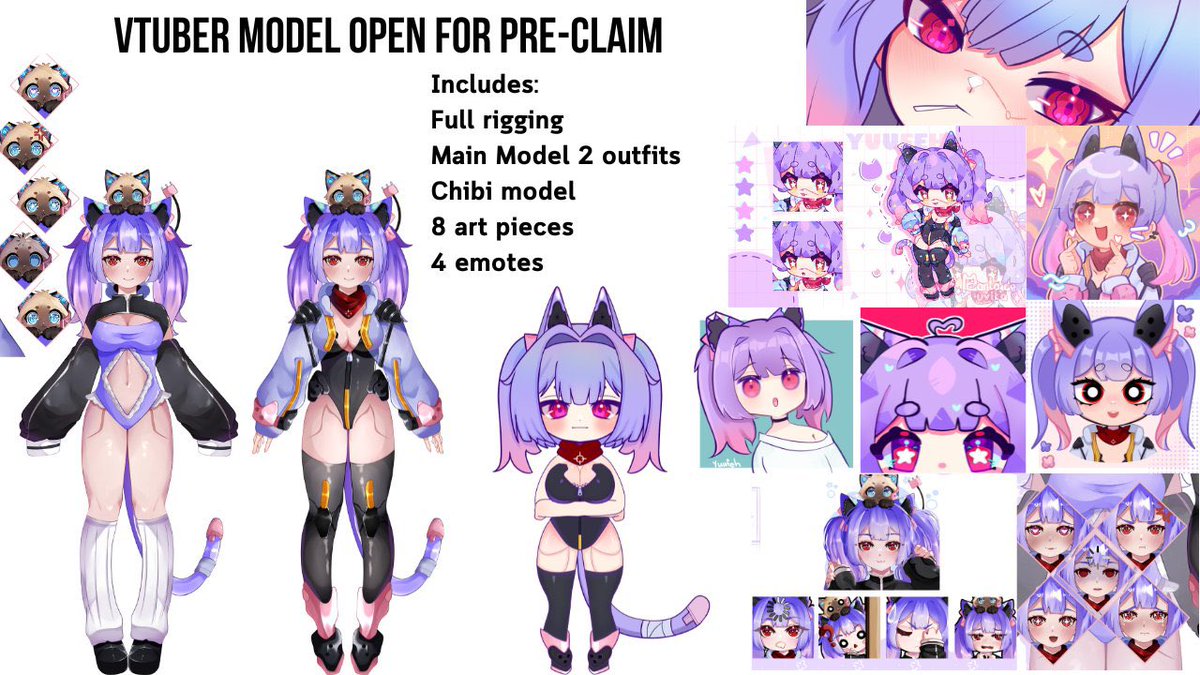 Vtuber model for sale:
2 outfits
Chibi model
8 art pieces 
4 emotes 

Unrigged: 600$
Rigged: 1400$ 

#vtuber #live2d #vtubermodel