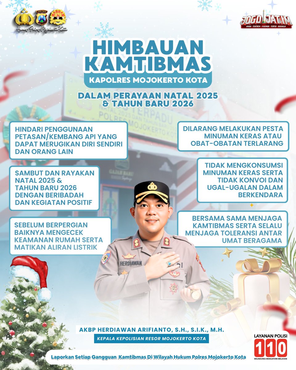 humaspralon's tweet image. Himbauan Kamtibmas Kapolres Mojokerto Kota Dalam Perayaan Natal 2025 dan Tahun Baru 2026

#TahunBaru2026
#Nataru
#2026
#Presisi
#PolresMojokertoKota