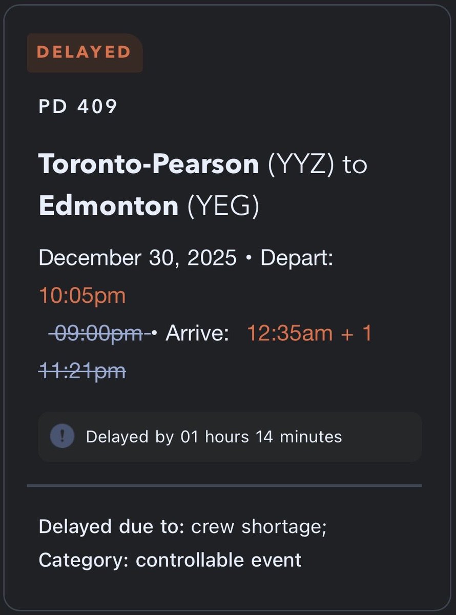 arunjohn_my's tweet photo. @porterairlines What an absolutely crappy disappointing service. First delayed by 1:14mins and then cancelled. Tool 4 porter flights in last 9 days and 3 were extremely delayed and this one cancelled. Absolute Chaos ! All this because crew didn’t show up! https://t.co/xFuxRQcHbz