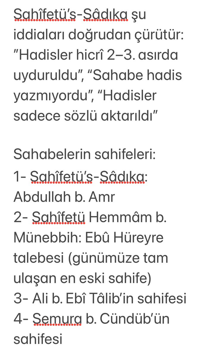 OmerAtillaErgi's tweet image. Birçok hadisin Allah Resulü hayattayken ve izniyle yazıldığını bile bilmiyorlar. 
Abdullah b. Amr b. El-As’ın 1000 hadis içeren Sahifetü’s Sadıka bu sahifelerden biridir.
Ömer ibn Abdulaziz, Efendimizin vefatından 68 yıl sonra hadisleri toplattırmış ve kitaplaştırmıştır.