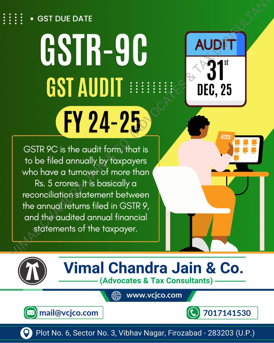vcj_co's tweet photo. GSTR- 9C GST Audit Due Date Today!

#GSTR9C #GSTAudit #GSTReconciliation #AnnualGSTAudit #GSTCompliance #GSTR9CFiling #GSTFilingDeadline #BusinessAudit #GSTReturnIndia #mathura #vrindavan #jalesar #kotla #dholpura #bharatpur #fariha #jasrana #sirsaganj #etah #auraiya #etawah #kanpur #tundla #vcjco #firozabad #agra #shikohabad #itr #incometaxreturn #gstr