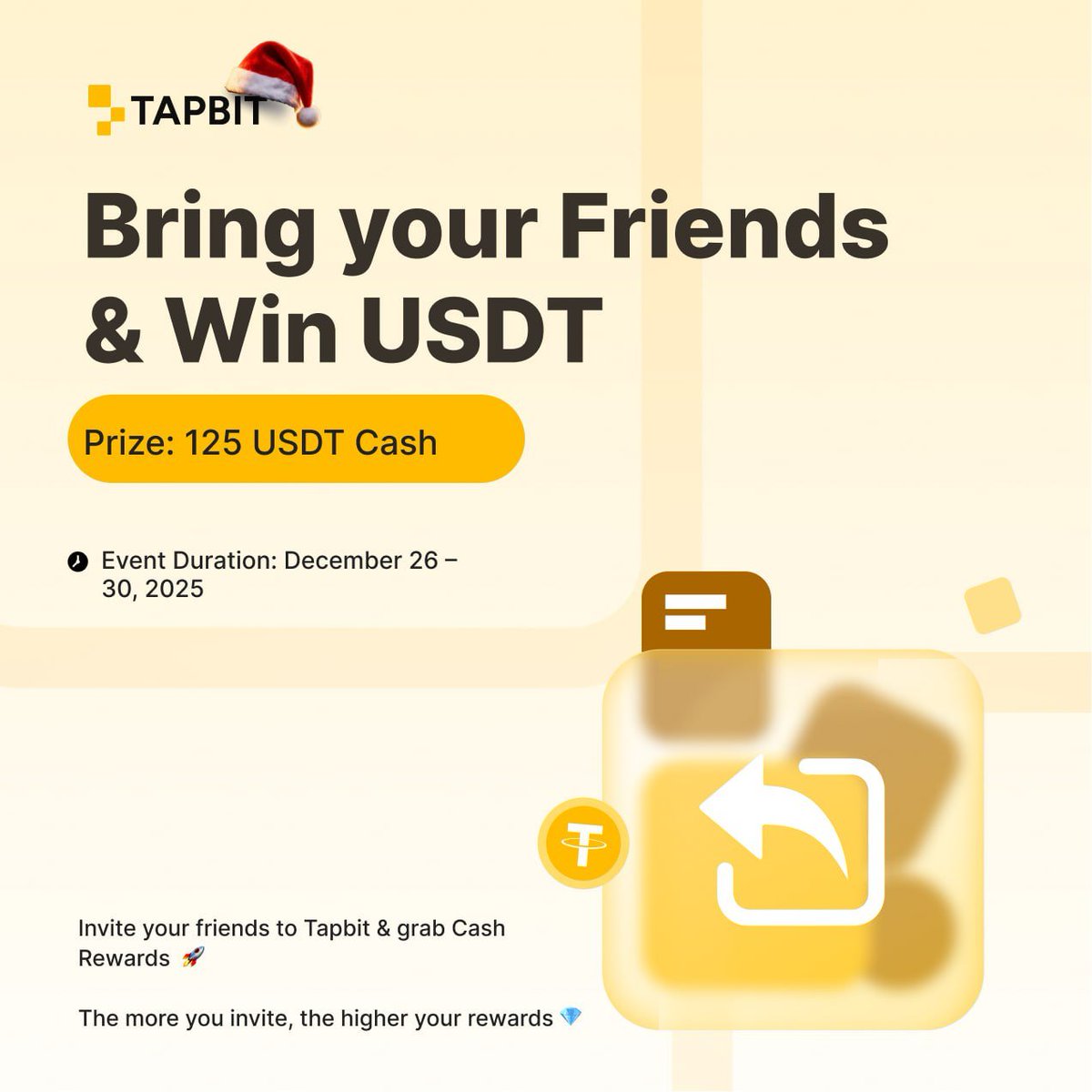 Bring your Friends &amp; Win USDT — Wave 5

📅 Event Duration : 
December 26 – 30, 2025 | 23:59 (UTC)

💎 Simple Steps to Join :

1️⃣ Fill out this form (forms.gle/C9awb34HpDx6cd…) to confirm your participation 
2️⃣ Open this sheet (docs.google.com/spreadsheets/d…)